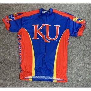 Cycling Jersey Men Small Blue Half Zip University of Kansas Jayhawk XL